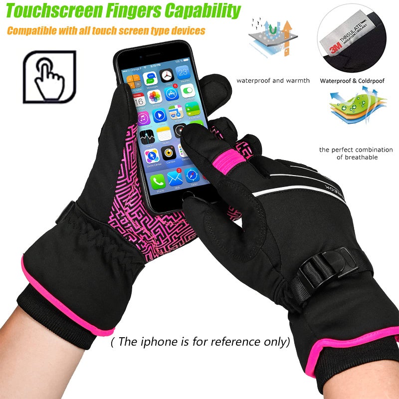 MOREOK Waterproof & Windproof -30Â°F Winter Gloves for Men/Women, 3M Thinsulate Thermal Gloves Touch Screen Warm Gloves for Skiing,Cycling,Motorcycle,Running-Pink-XS - Image 5